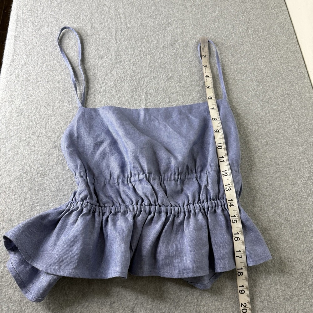 Reformation Blue Pollie Linen Crop Top Ruffle Beach Boho Womens Medium - Picture 4 of 7